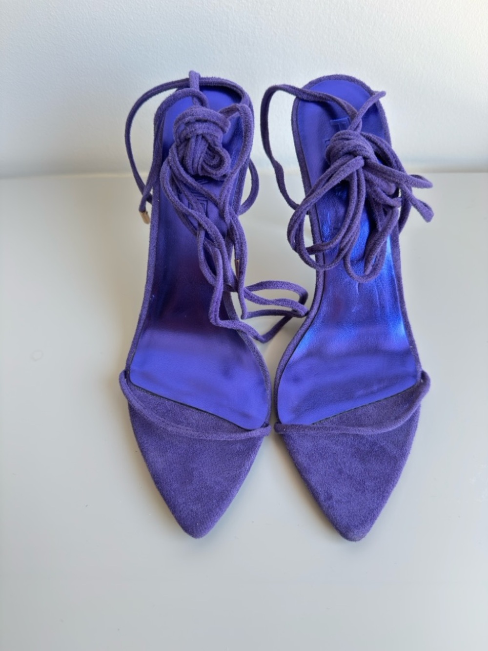 Purple Suede Lace-Up Pointed Toe Heels